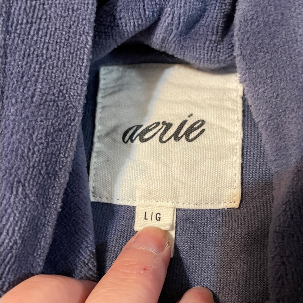 Aerie velour cropped hoodie light navy blue women’s size large - Picture 2 of 3